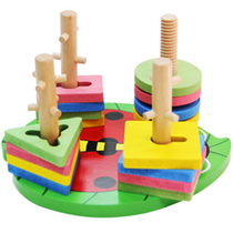 Wooden beetle four-column set Wooden educational preschool childrens geometric shape cognition Baby assembly toys