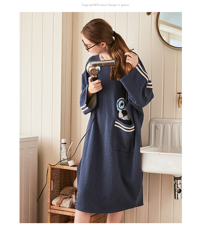 Gukoo / bộ đồ ngủ vỏ trái cây phụ nữ mùa thu và mùa đông cotton váy ngủ giản dị trung tính váy ngủ cho phụ nữ mùa thu và mùa đông váy nữ đẹp