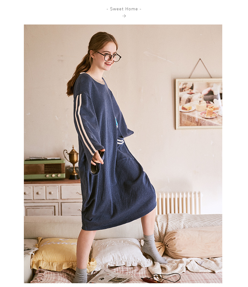 Gukoo / bộ đồ ngủ vỏ trái cây phụ nữ mùa thu và mùa đông cotton váy ngủ giản dị trung tính váy ngủ cho phụ nữ mùa thu và mùa đông váy nữ đẹp
