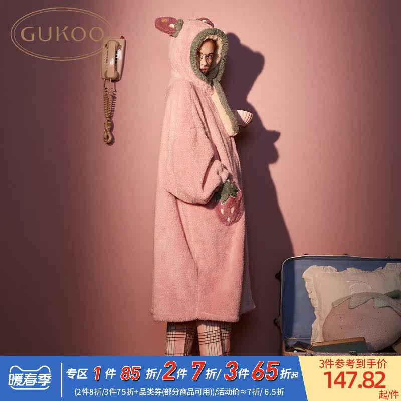 Pajamas Women Autumn Winter Nightgown Winter Coral Fleece Nightgown Nightgown Women Winter Long Sleeves Sweet Strawberry Nightgown Housewear