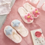 Тапочки, зимняя флисовая нескользящая обувь с бантиком на платформе