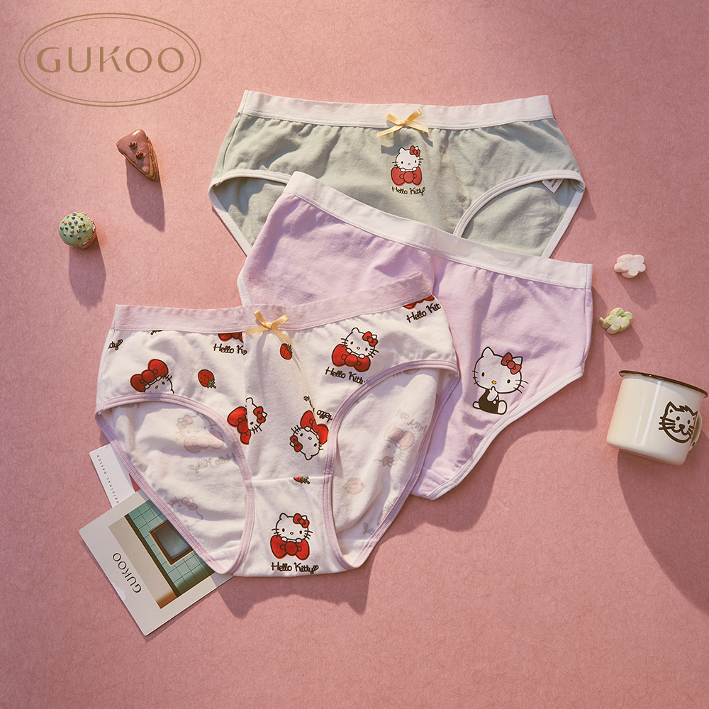 Purple KittyGukoo / Fruit shell underpants female Hello Kitty Joint fund 3 Strip packing Cotton crotch girl underpants Briefs