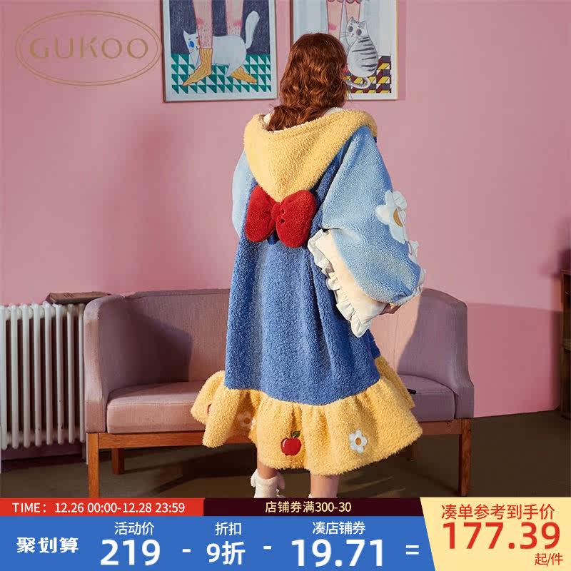 White Snow Princess Pyjamas Woman Autumn Winter Coral Suede Pajamas Woman Long Bed Pyjamas Pyjamas Pyjamas Winter Home Pyjamas Sleeping Clothes D-Taobao