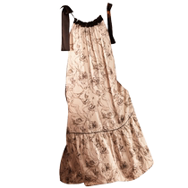 Gukoo Nutshell Nightgown Womens Summer New Chinese Style Suspender Midi-Length Skirt New Backless Womens Home Clothes Nightgown B