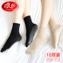  Velvet plus velvet short stockings womens black flesh leakage ankle spring and autumn wear-resistant anti-hook silk socks medium thick Langsha