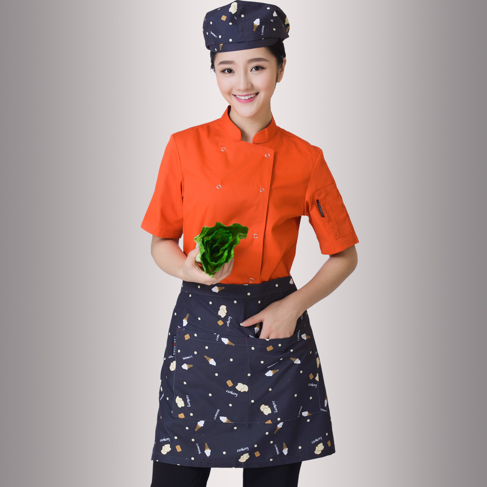 Khách sạn đầu bếp quần áo tay áo ngắn Chef workclothes quần áo mùa hè Tây nhà hàng nhà hàng căng tin nhà bếp nam và đồng phục đầu bếp nữ