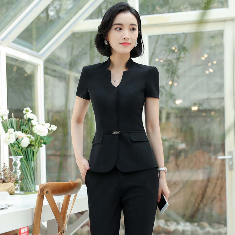 Khách sạn workclothes mùa hè váy nữ quản lý thống nhất quản đốc chuyên nghiệp bàn mặc trước máy tính tiền nhân viên mặc quần ngắn tay thiết váy