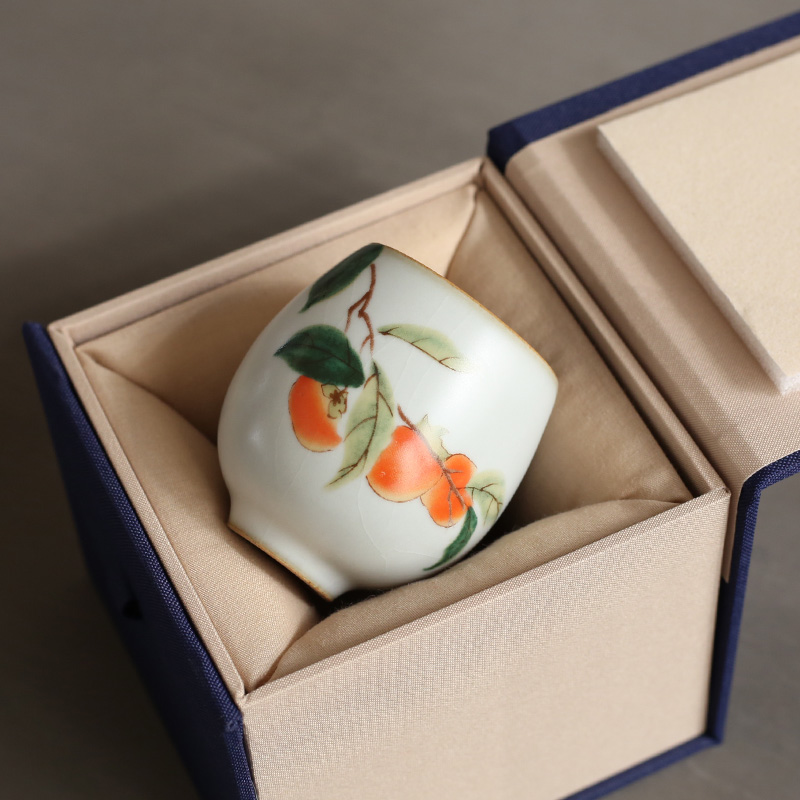 Yuebai Ru Kiln opened pieces of Persimmon Kung Fu Tea Cup antique ceramic tea bowl household tea cup