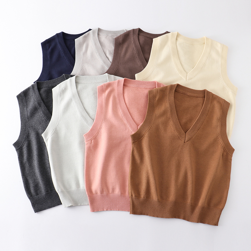Basic V-Neck Pullover Jk Sweater Uniform Vest Sleeveless Thin Solid Color Female Student Knitwear in Stock Basic V-Neck Pullover Jk Sweater Uniform Vest Sleeveless Thin Solid Color Female Student Knitwear in Stock