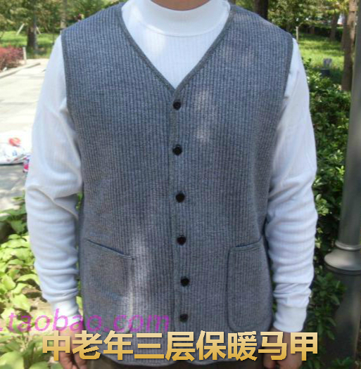 Middle aged pure cotton waistcoat thickened 3-layer warm vest plus fattening up special body waistcoat faglient waistcoat