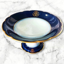 Serras French old porcelain Haviland1867-1889 antique tall flat plate cobalt blue gold painted noble custom