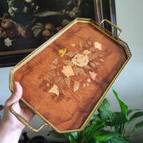 Serra Italian medieval fine wood inlaid copper frame tray 42x22cm