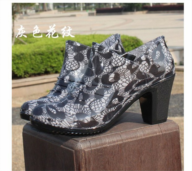 Giày cao gót mới có đế cao dây kéo giày crocs nữ đi mưa