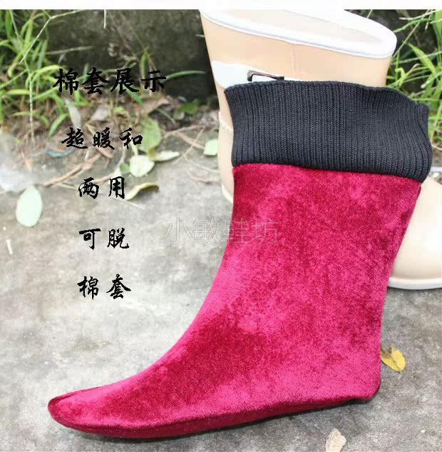 Mẫu giày bùng nổ 2018 mới cộng với đôi giày đi mưa bằng vải cotton ấm áp dành cho nữ cao su bọc giày đi mưa