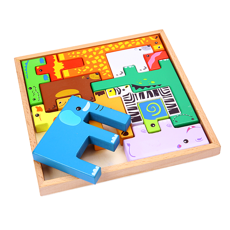 Children Animal Jigsaw Puzzle Russia Block Building Blocks Puzzle Force Early Teaching Toy Nursery Wooden Solid assembly