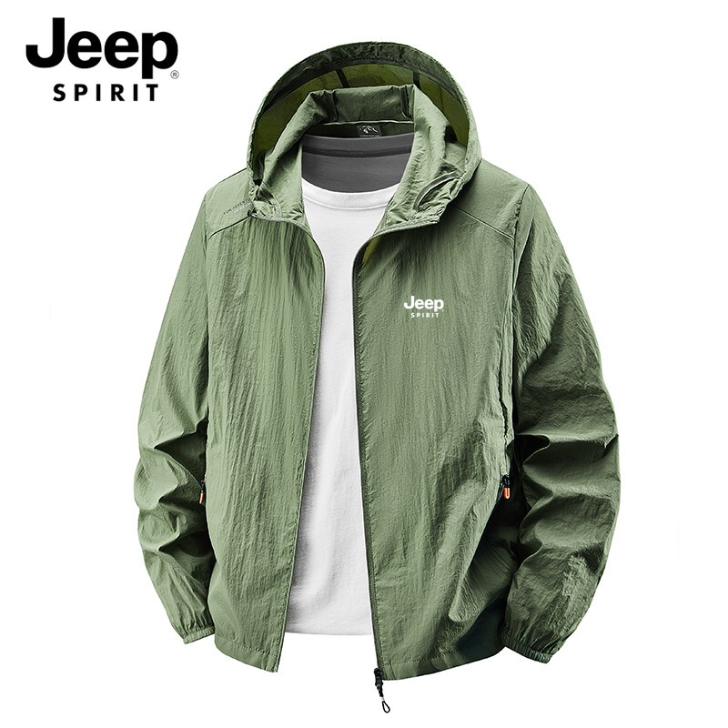 Jeep Men's Sun Protection Clothing Summer Ultra-Thin Ice Silk Breathable Lightweight Anti-Uv Outdoor Fishing Jacket