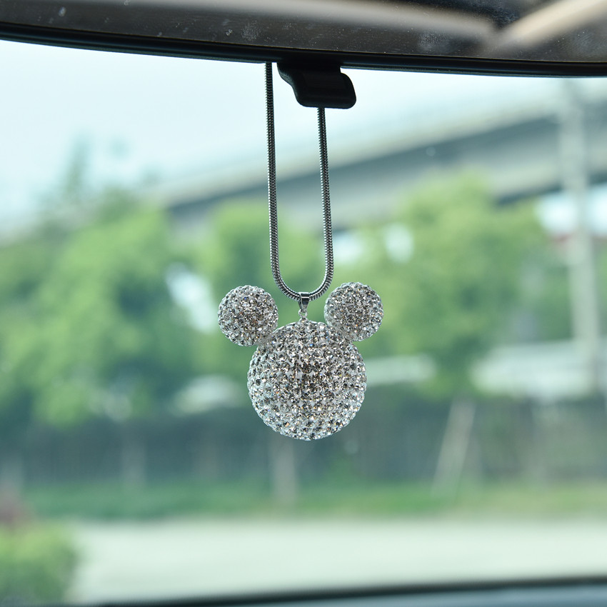 Automotive crystal rearview mirror mounted diamond mounted Mickey head decoration car hanging high-end honorable Ping An Diamond Pending