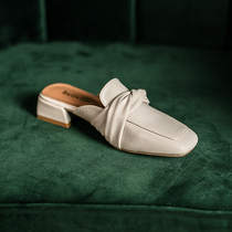 Half slippers women 2021 New Fashion outside wear square head wild summer black bag head no heel lazy Muller shoes