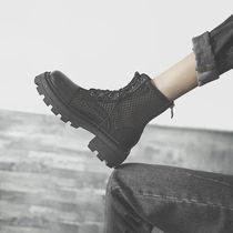 Martin boots summer thin women breathable mesh boots black grid hollow boots fashion thick heel boots female mesh boots