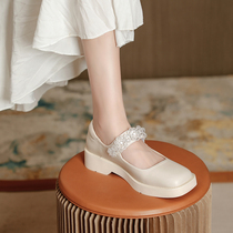 Mary Jane small leather shoes women 2021 New thick-soled shoes Joker spring and summer flat French fairy rhinestone shoes
