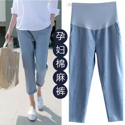 Pregnant women's pants spring and summer thin outer wear linen cotton pants summer fashion wide-legged inner trousers loose casual summer clothes