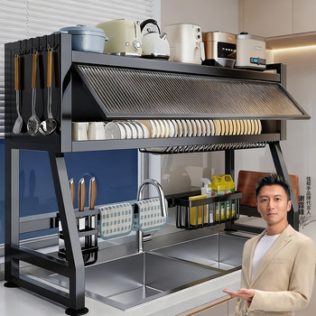 Jiabanshou Kitchen Sink Dustproof Storage Rack Household Multifunctional Dish Cabinet Dish Storage and Draining Rack