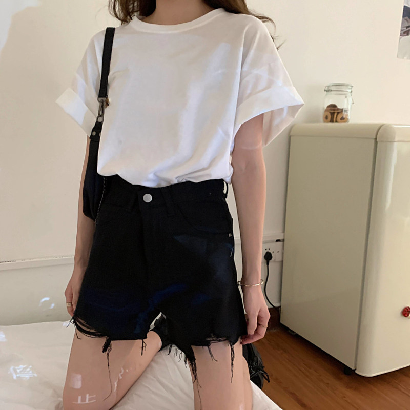 牛仔短裤女2022年夏季新款破洞高腰裤子显瘦宽松阔腿a字超热裤ins详情16