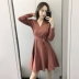 Retro little black dress mùa thu dress nữ 2018 new cổ tích tính khí dài tay đầm eo Mỏng tie Một từ váy A-Line Váy