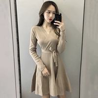 Retro little black dress mùa thu dress nữ 2018 new cổ tích tính khí dài tay đầm eo Mỏng tie Một từ váy váy nữ