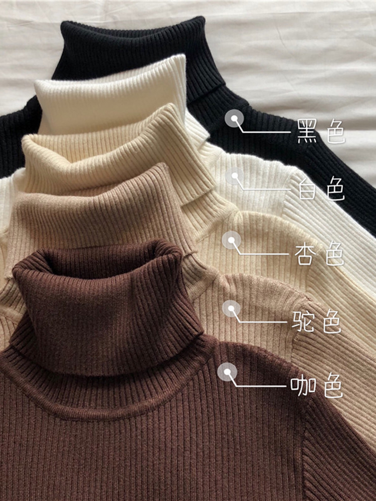 Knitwear top women's spring and autumn thin section 2021 new high collar slim fit inside thin base shirt short long-sleeved