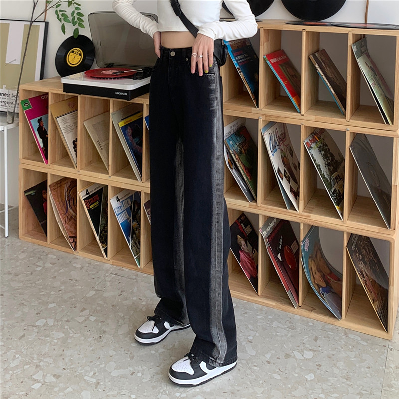 Black jeans for children, early autumn, niche design sense, drape, straight-leg loose long pants, high-waisted, slimming, wide-leg pants pic 13