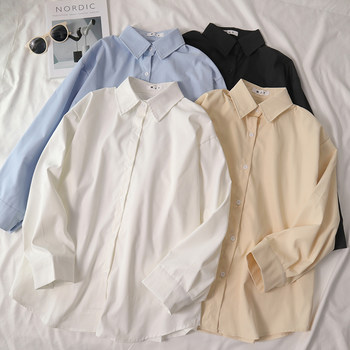 Spring 2022 new white shirt women's design sense niche chic top French style blue shirt autumn and winter