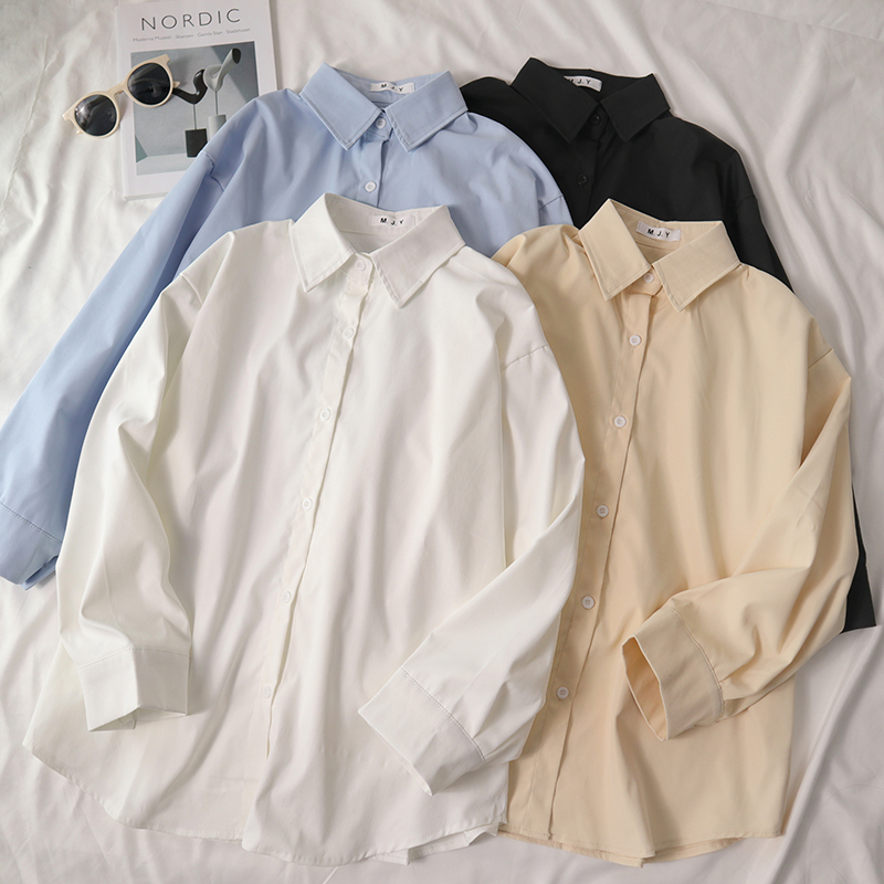 White Shirt for Women, Summer Long-Sleeved Sun Protection Jacket, Loose Blue Inner Shirt for Spring and Autumn, Layered High-End Top