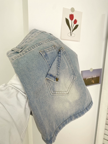 Летняя джинсовая юбка, шорты, в американском стиле, с акцентом на бедрах, А-силуэт