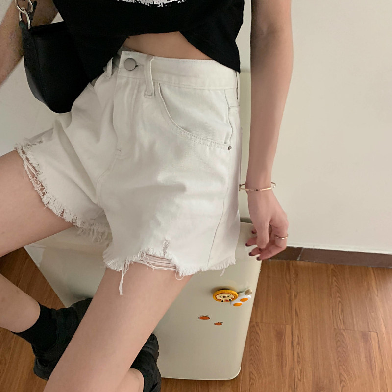 牛仔短裤女2022年夏季新款破洞高腰裤子显瘦宽松阔腿a字超热裤ins详情35