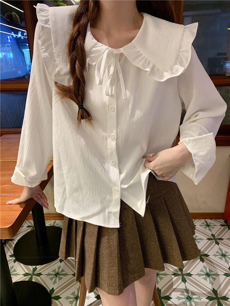 Стильные костюмы 春季穿搭套装2024女装甜美娃娃领长袖衬衫减龄刺绣针织马甲两件套 OTHER