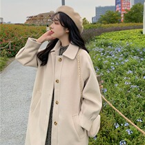 Small woolen coat womens 2021 new autumn and winter loose Hepburn wind Joker long woolen coat