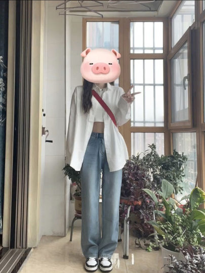 白衬衫女秋冬内搭叠穿蓝色衬衣女装宽松休闲外套新款春秋外搭上衣