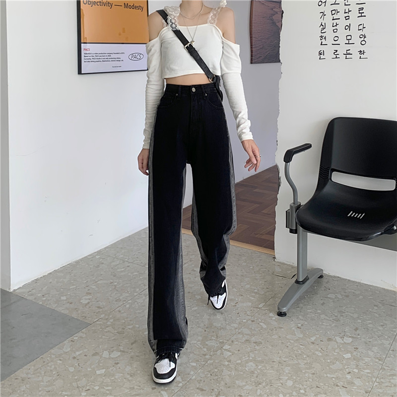 Black jeans for children, early autumn, niche design sense, drape, straight-leg loose long pants, high-waisted, slimming, wide-leg pants pic 17