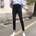 Eo cao cộng với quần jean skinny nhung đen mùa thu đông của nữ sinh mới phong cách retro thường mặc quần bút chì chín điểm quần jean dài Quần jean