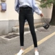 Eo cao cộng với quần jean skinny nhung đen mùa thu đông của nữ sinh mới phong cách retro thường mặc quần bút chì chín điểm quần jean dài
