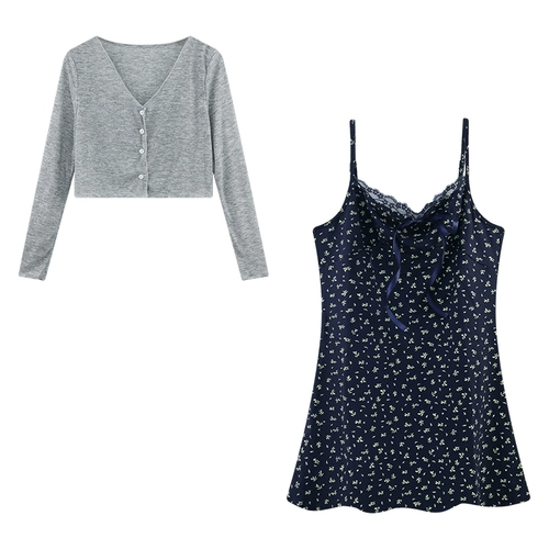 Синяя летняя небольшая мини-юбка, комплект, французский стиль, цветочный принт, в цветочек, подходит для подростков