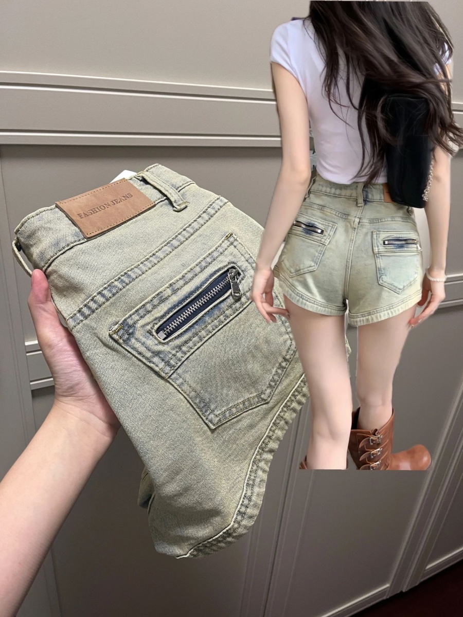 <!--美式复古辣妹修身显瘦女牛仔裤子春季薄款2024新款性感短裤小个子-->