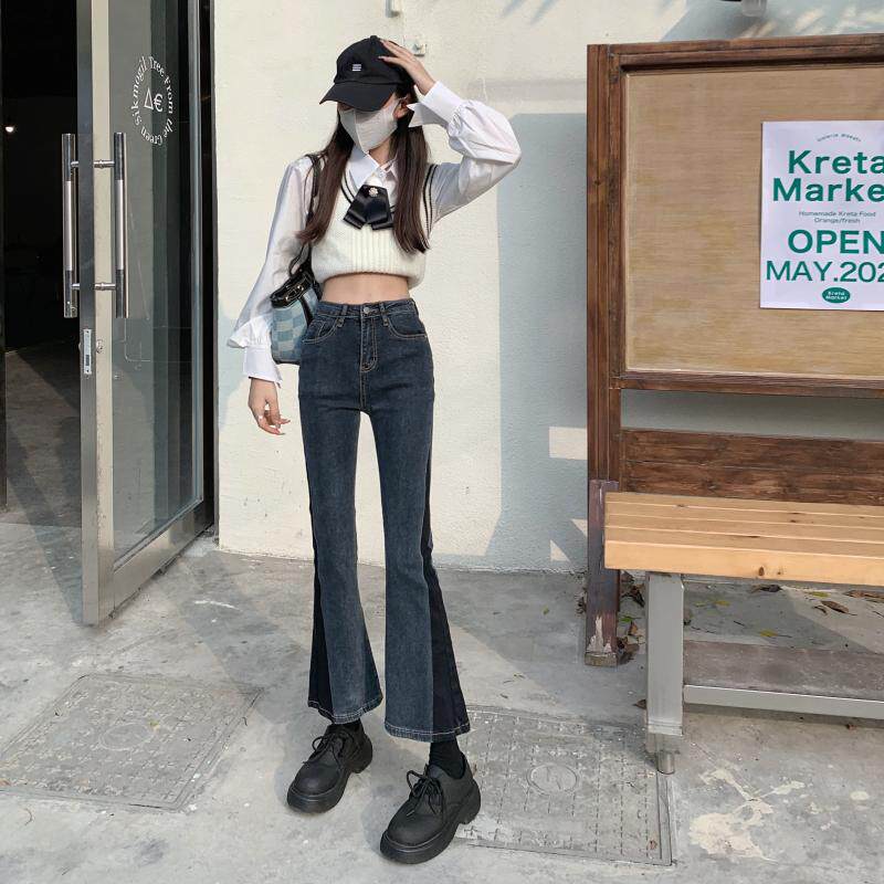 梨型身材小个子女新款牛仔裤子2022年早秋高腰设计感小众微喇叭裤详情11