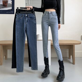 Black skinny feet ladies jeans autumn design high waist elastic slim fit slim hot girl pencil pants