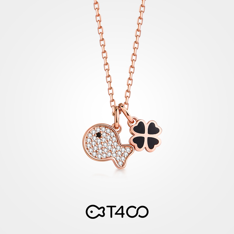 T400 quad leaf grass light extravagant and small crowdnecklace woman 2021 new pure silver lock bone chain birthday present to girlfriend