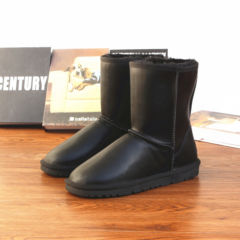 Tall snow boots men's fur one waterproof non-slip northeast winter warm plus velvet wool leather large size cotton shoes