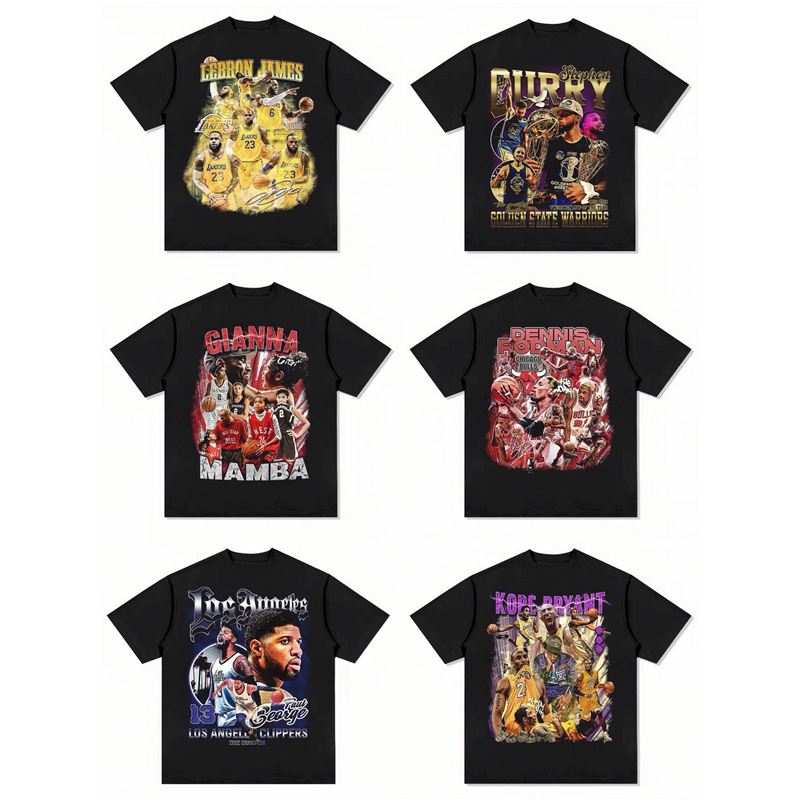 Clarkson Curry Kobe Irving James Morant American Star Short-Sleeved Retro Printed Cotton T-Shirt