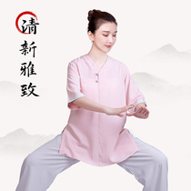 Tai Chi clothing womens new high-end cotton and linen Tai Chi practice clothing Tai Chi clothing womens summer short-sleeved casual Baduanjin