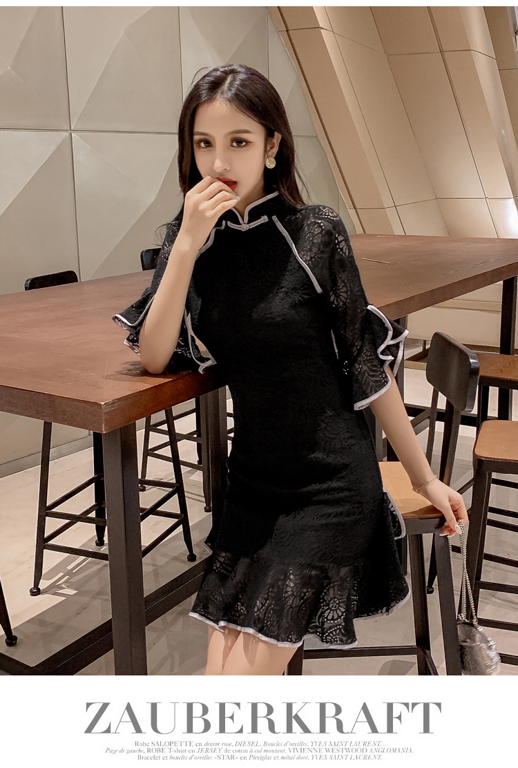 VK旗艦店 韓國風名媛氣質旗袍改良小香風性感短袖洋裝